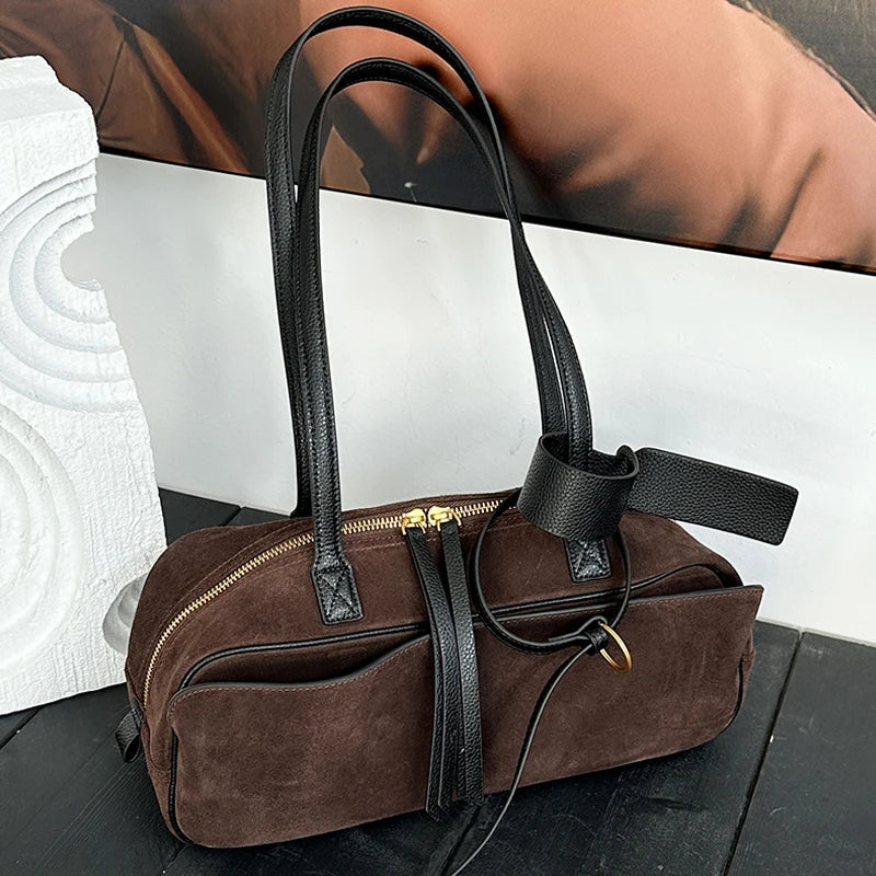 Women's Suede Cowhide Luxury Tote Bag - Large Capacity Winter Velvet Bags