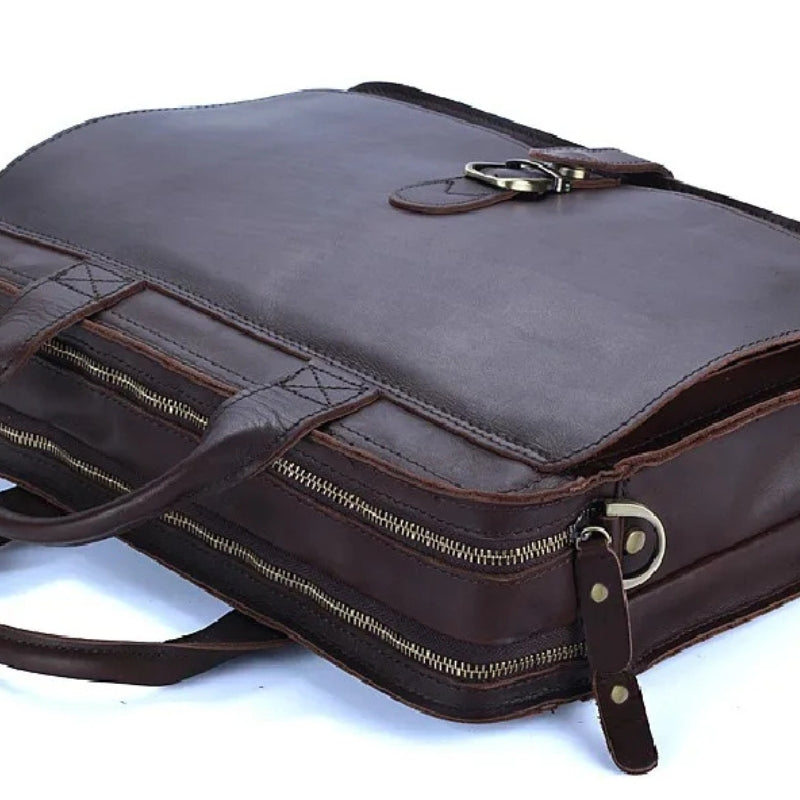 Luxury Leather Business Briefcase - Men Shoulder Portfolio Laptop Bag