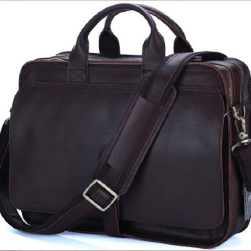Luxury Leather Business Briefcase - Men Shoulder Portfolio Laptop Bag