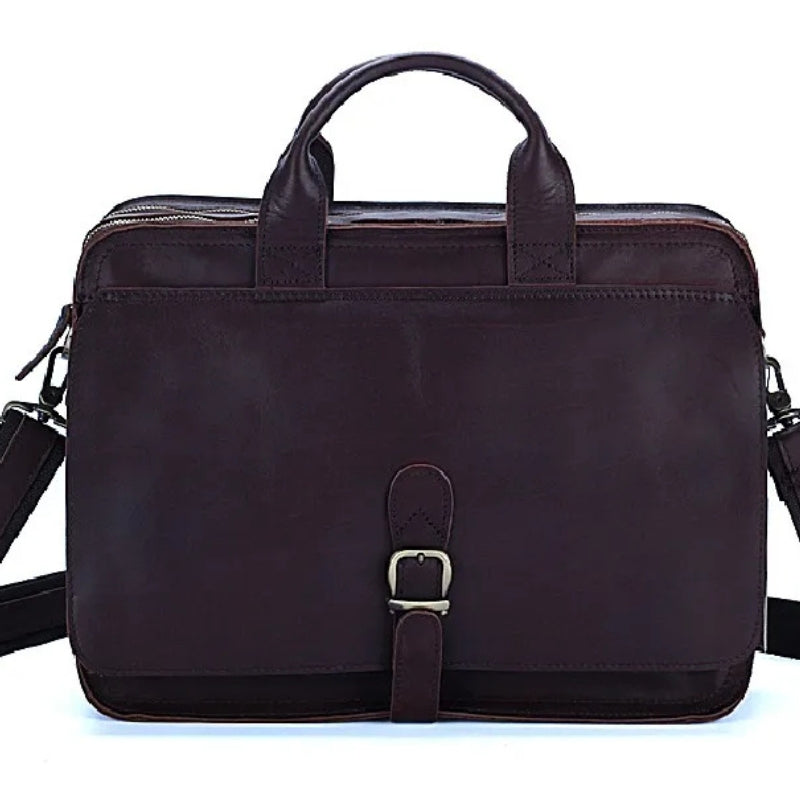 Luxury Leather Business Briefcase - Men Shoulder Portfolio Laptop Bag