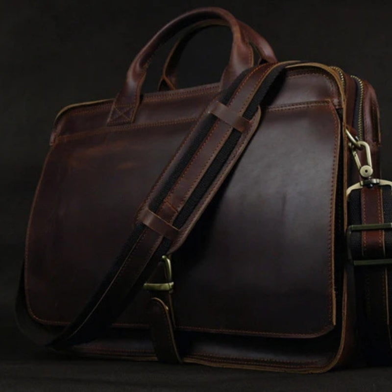 Luxury Leather Business Briefcase - Men Shoulder Portfolio Laptop Bag