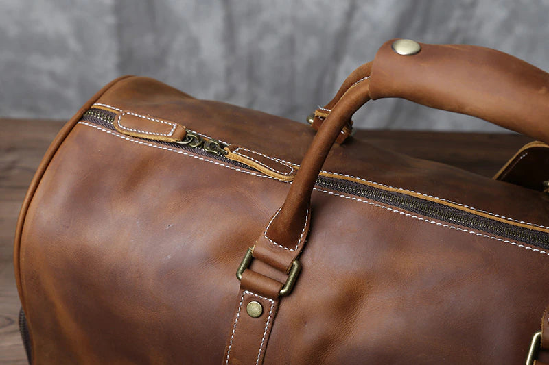 Genuine Leather Travel Bag with Shoe Pocket Travel Duffle - Scraften
