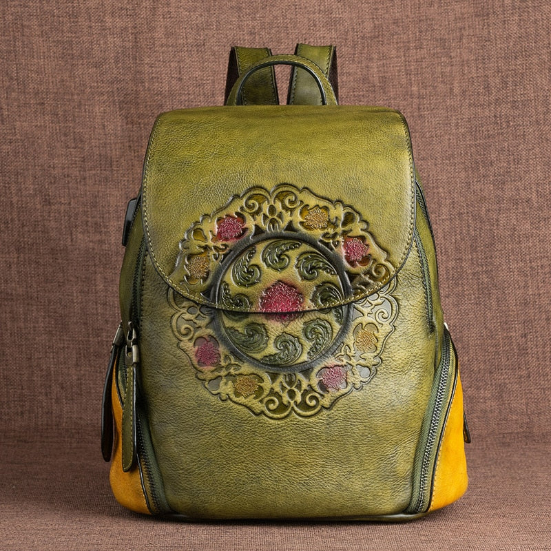 Handmade Embossed Vintage Fashion Backpack - Scraften