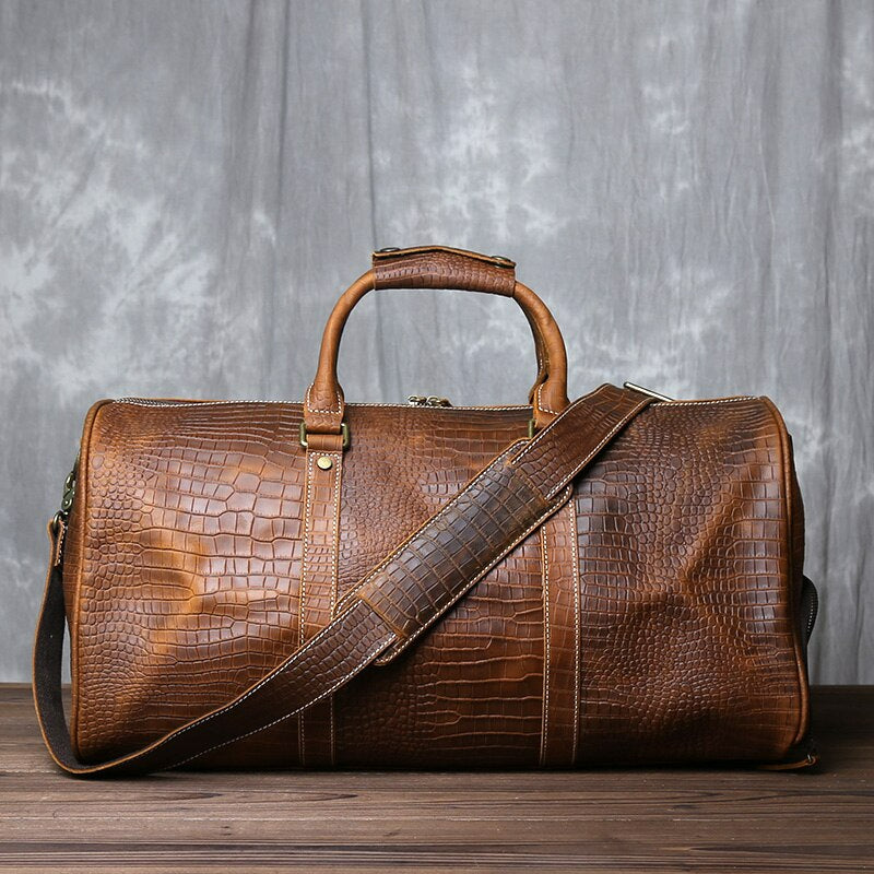 Genuine Leather Travel Bag with Shoe Pocket Travel Duffle - Scraften