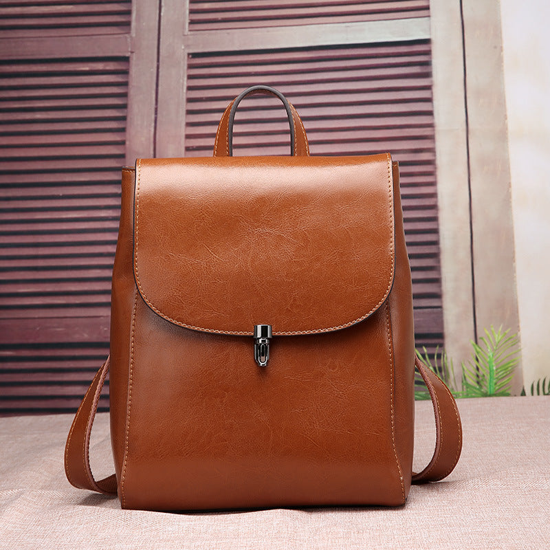 Casual Style Women's Leather Cowhide Backpack - Scraften