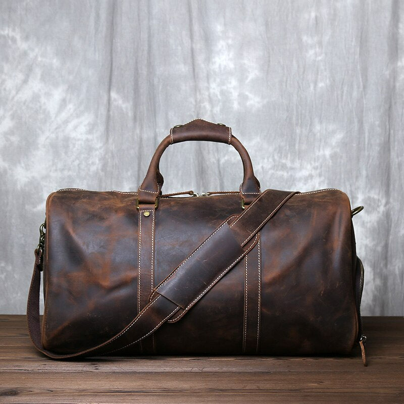 Genuine Leather Travel Bag with Shoe Pocket Travel Duffle - Scraften