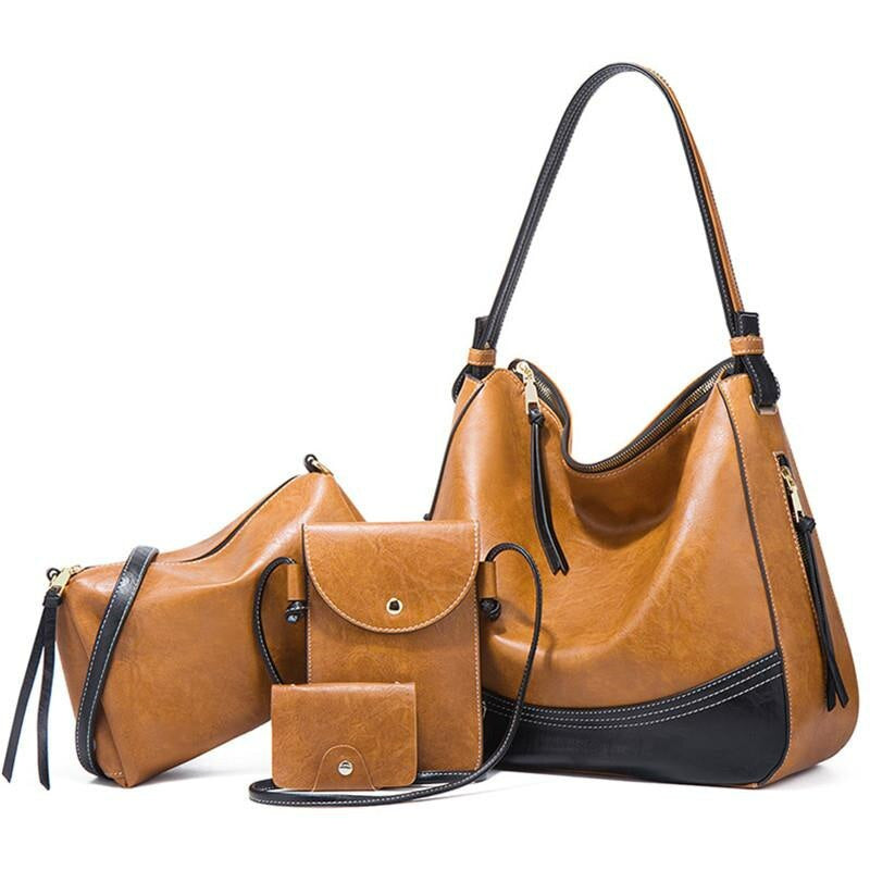 Elegant Tassel Leather Shoulder Handbag 4 Sets Hobo Bag - Scraften