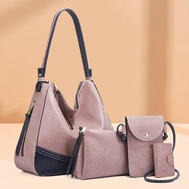 Elegant Tassel Leather Shoulder Handbag 4 Sets Hobo Bag - Scraften