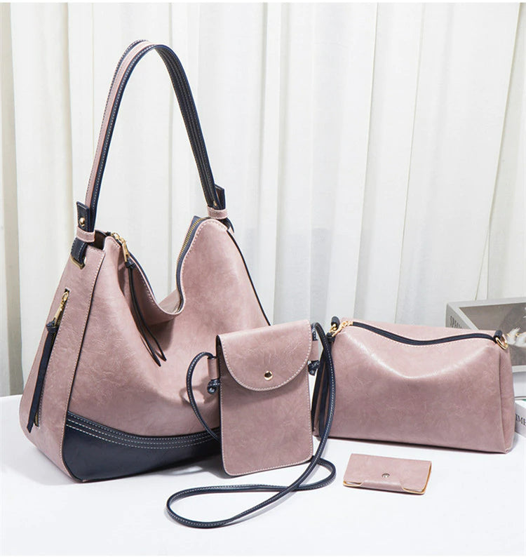 Elegant Tassel Leather Shoulder Handbag 4 Sets Hobo Bag - Scraften