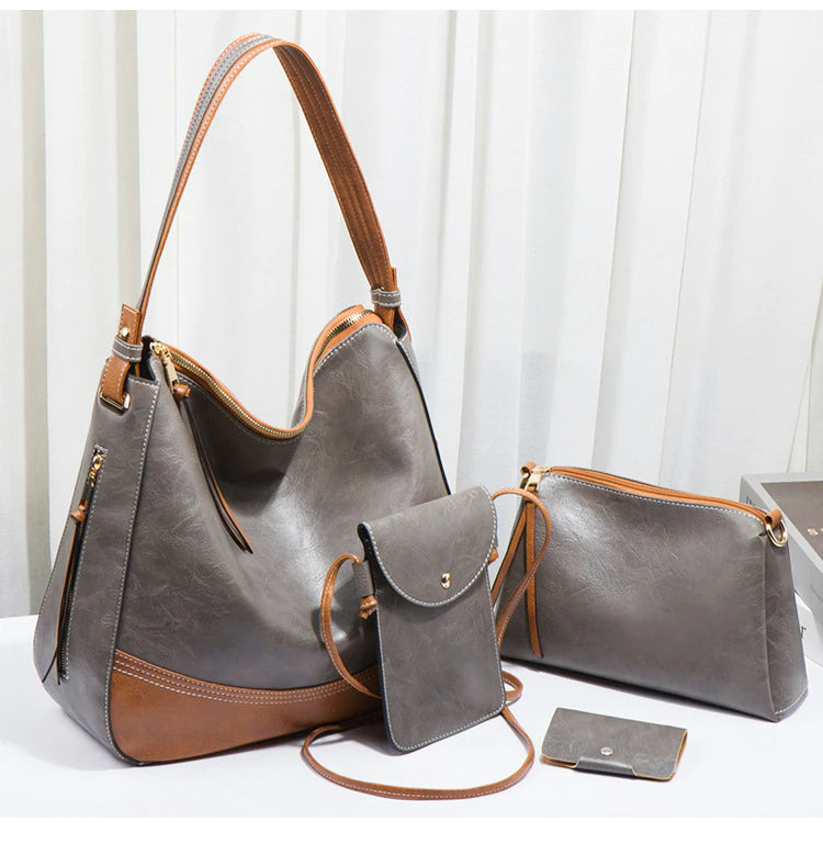 Elegant Tassel Leather Shoulder Handbag 4 Sets Hobo Bag - Scraften