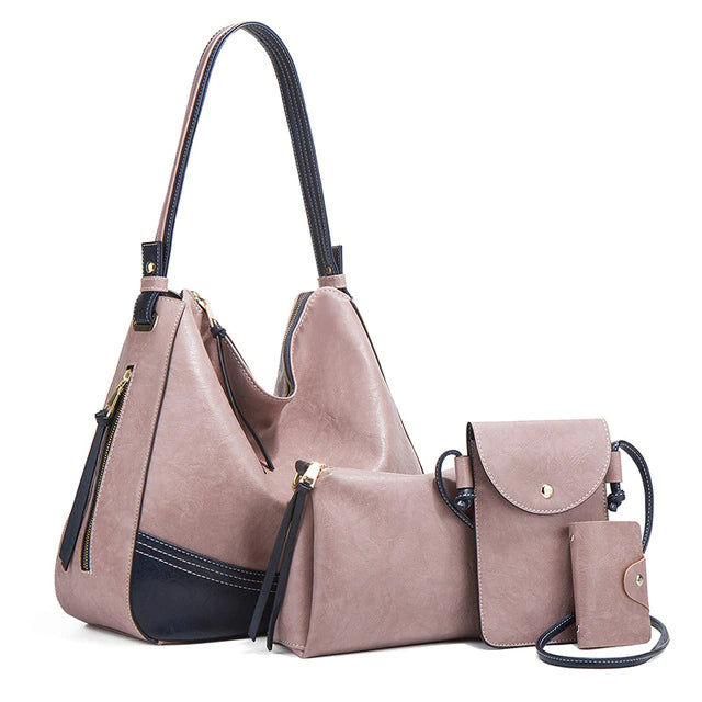 Elegant Tassel Leather Shoulder Handbag 4 Sets Hobo Bag - Scraften