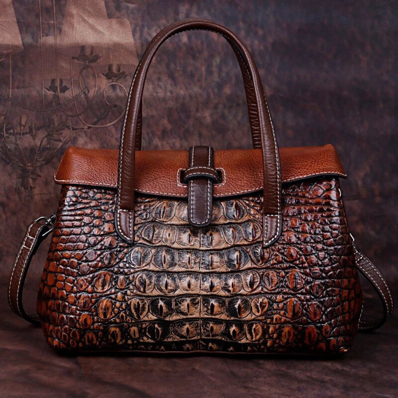 Genuine Leather Shoulder Bag Luxury Alligator Handbag - Scraften