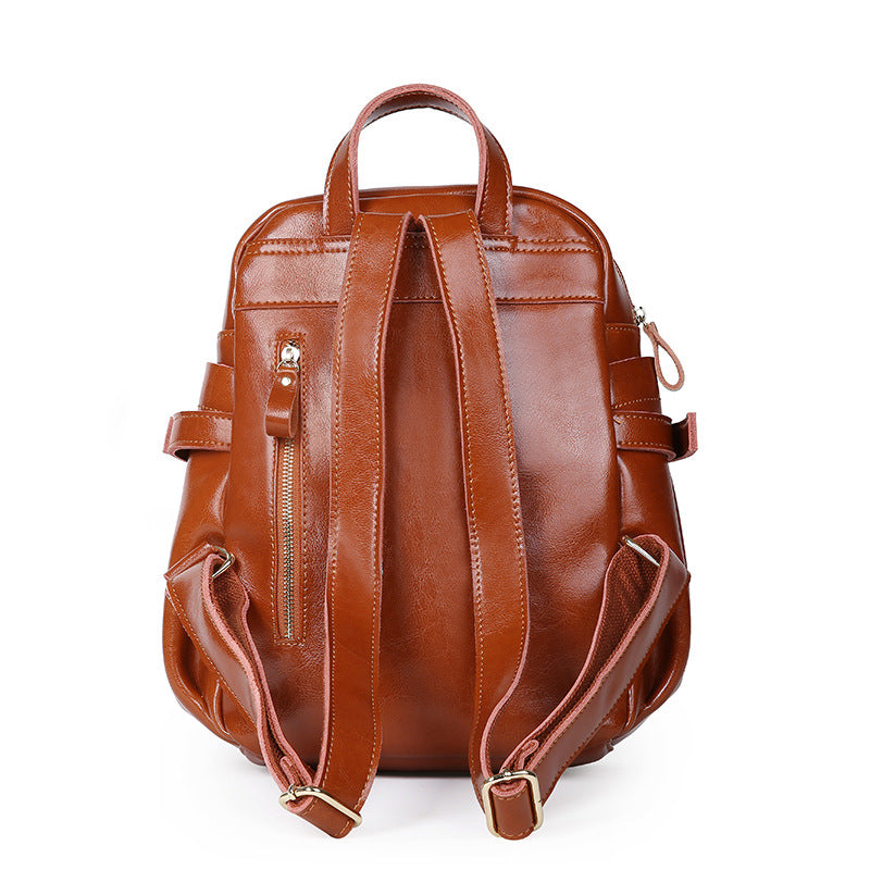 Genuine Leather Shoulder Women's Bag Travel Backpack - Scraften
