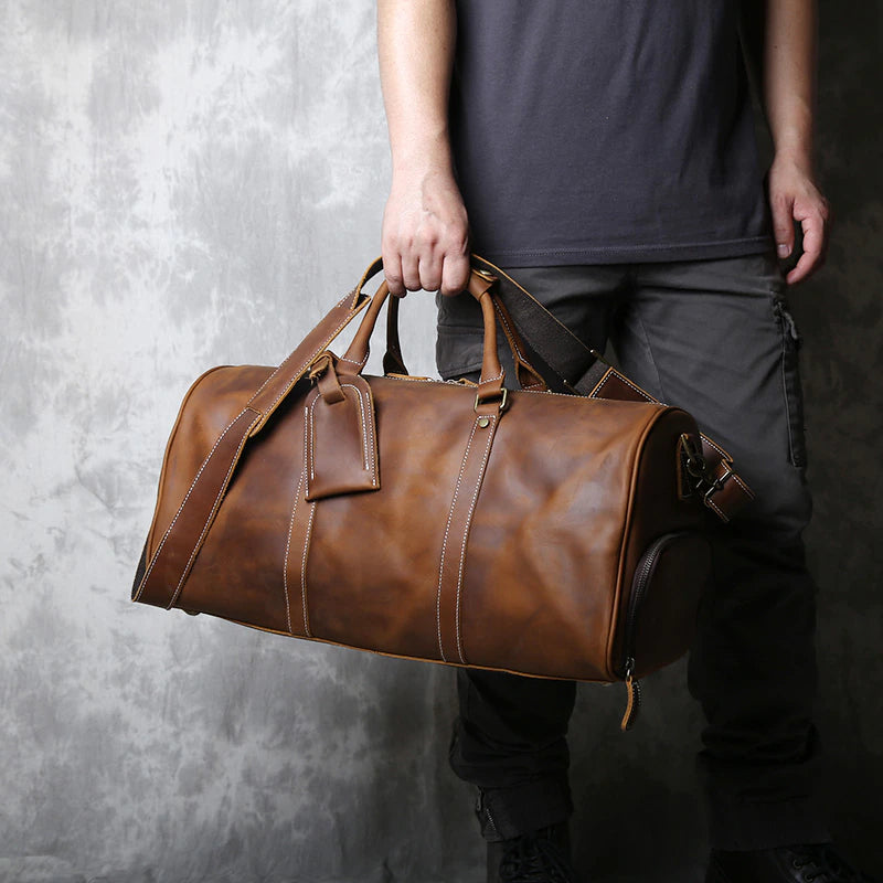 Genuine Leather Travel Bag with Shoe Pocket