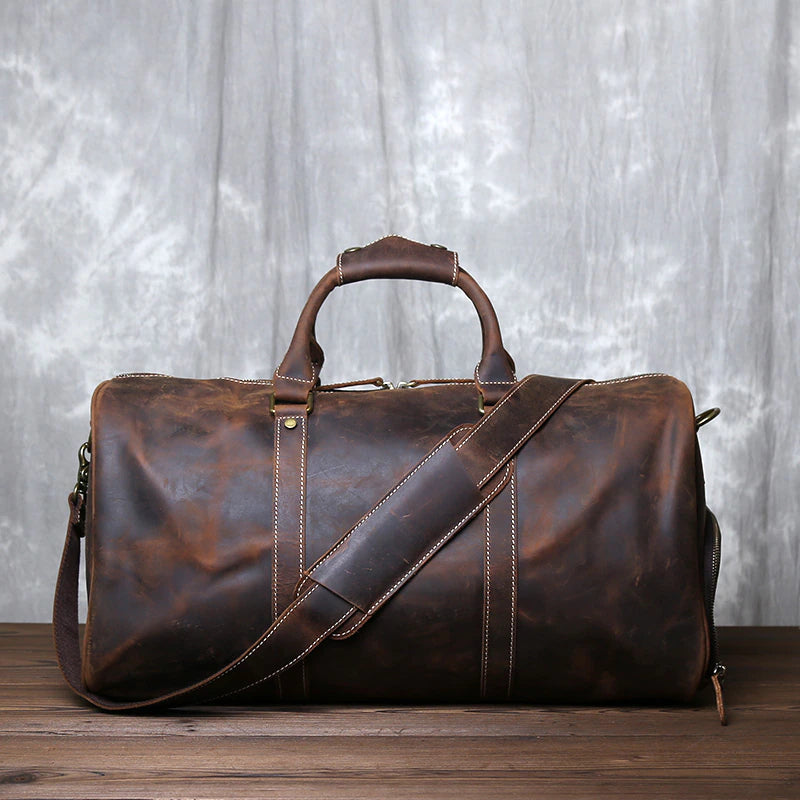 Genuine Leather Travel Bag with Shoe Pocket Travel Duffle - Scraften