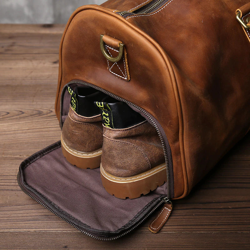 Genuine Leather Travel Bag with Shoe Pocket Travel Duffle - Scraften