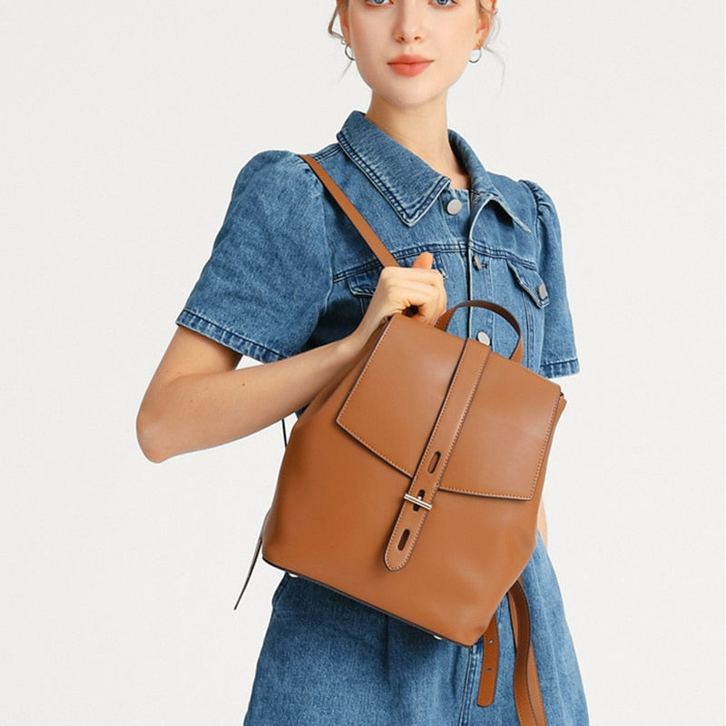 Genuine Leather Women's Backpack Rucksack - Scraften