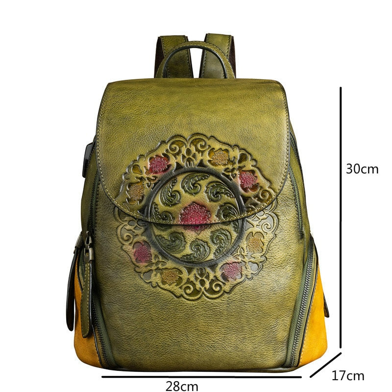 Handmade Embossed Vintage Fashion Backpack - Scraften