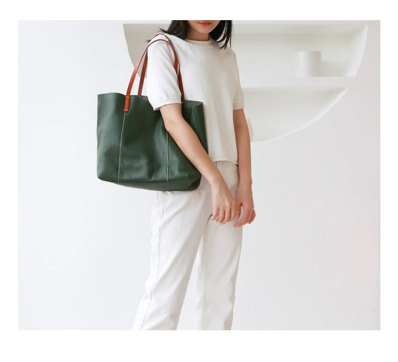 Luxury Genuine Leather Casual Tote Bag - Scraften