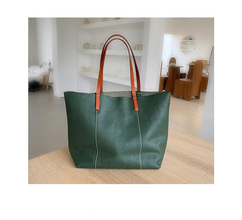 Luxury Genuine Leather Casual Tote Bag - Scraften