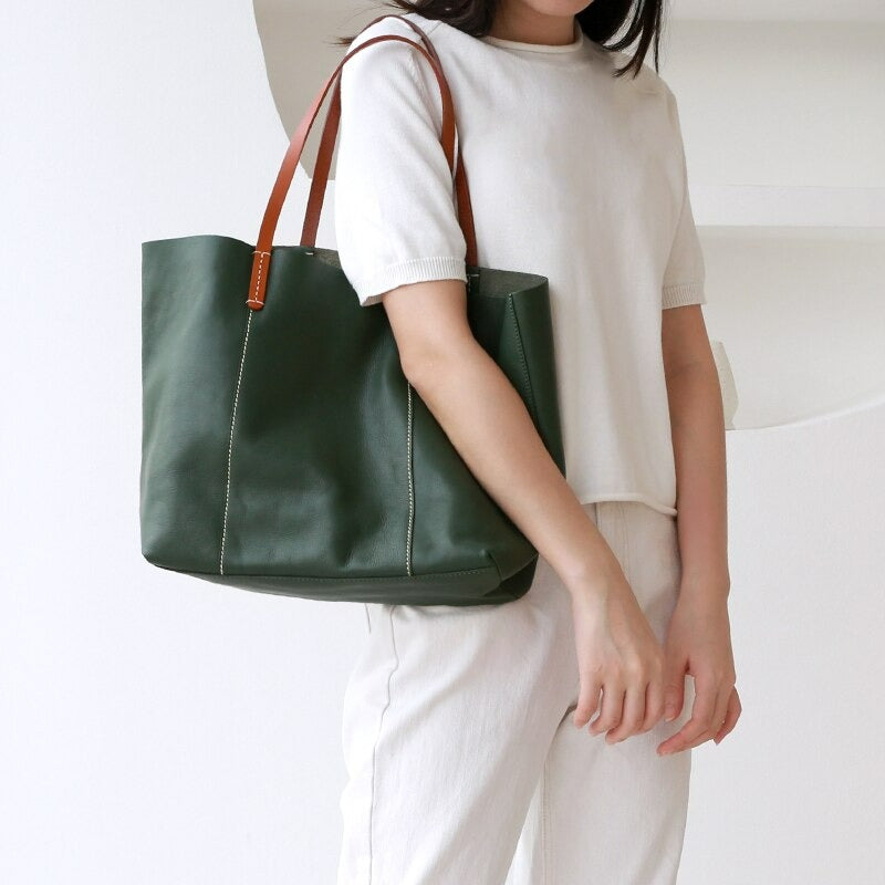 Luxury Genuine Leather Casual Tote Bag - Scraften