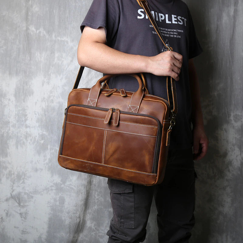 Men's Genuine Leather Vintage Briefcase - Scraften