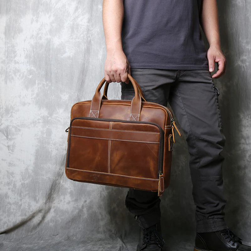 Men's Genuine Leather Vintage Briefcase - Scraften