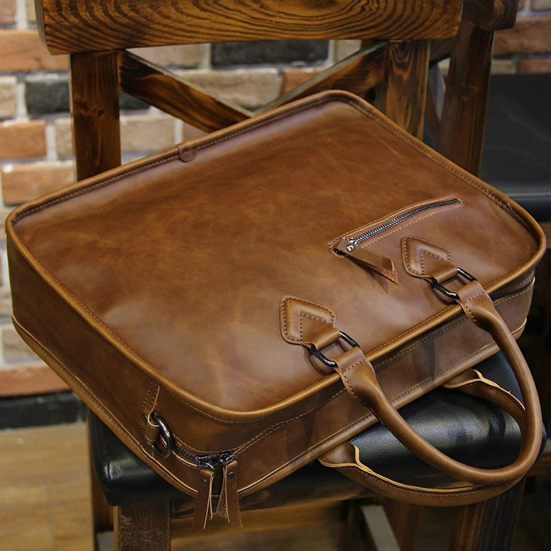 Men's Vintage Leather Briefcase Shoulder Bag - Scraften