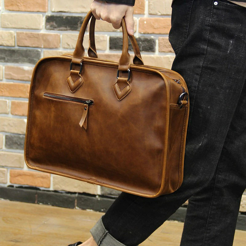 Men's Vintage Leather Briefcase Shoulder Bag - Scraften