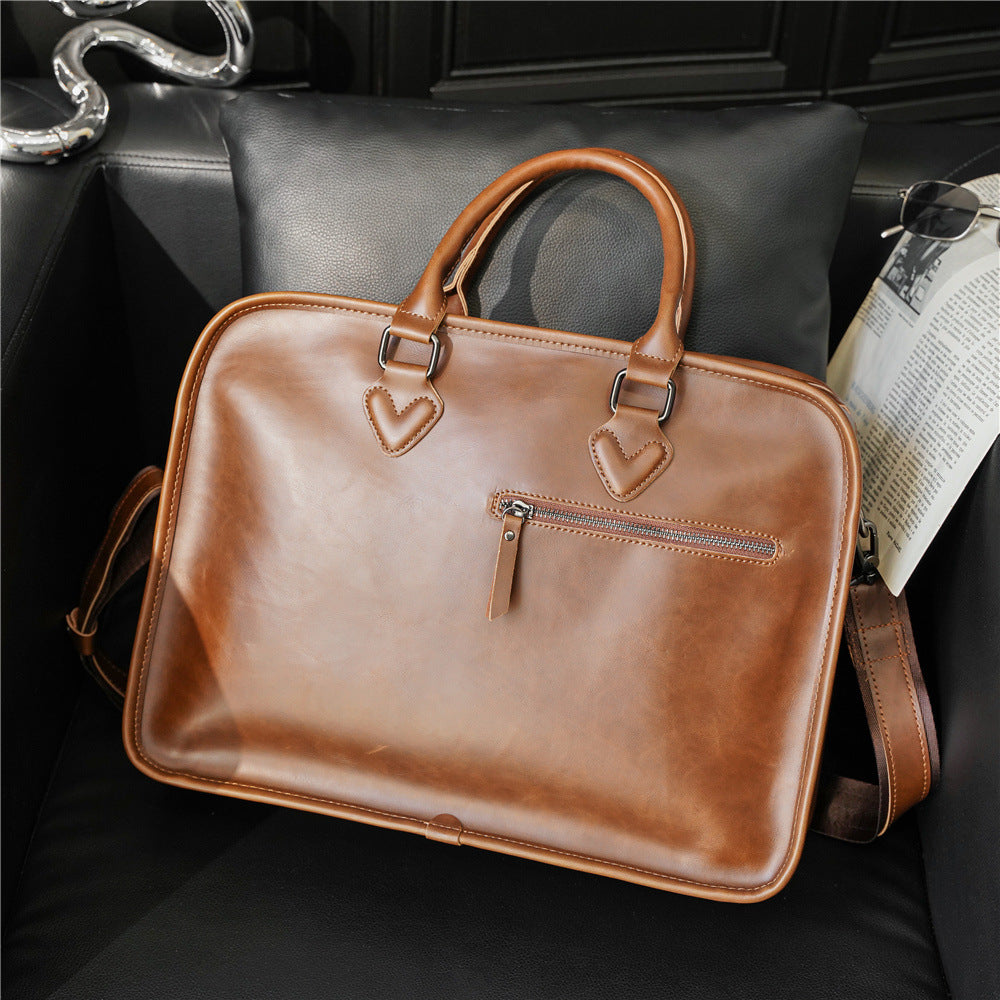 Men's Vintage Leather Briefcase Shoulder Bag - Scraften