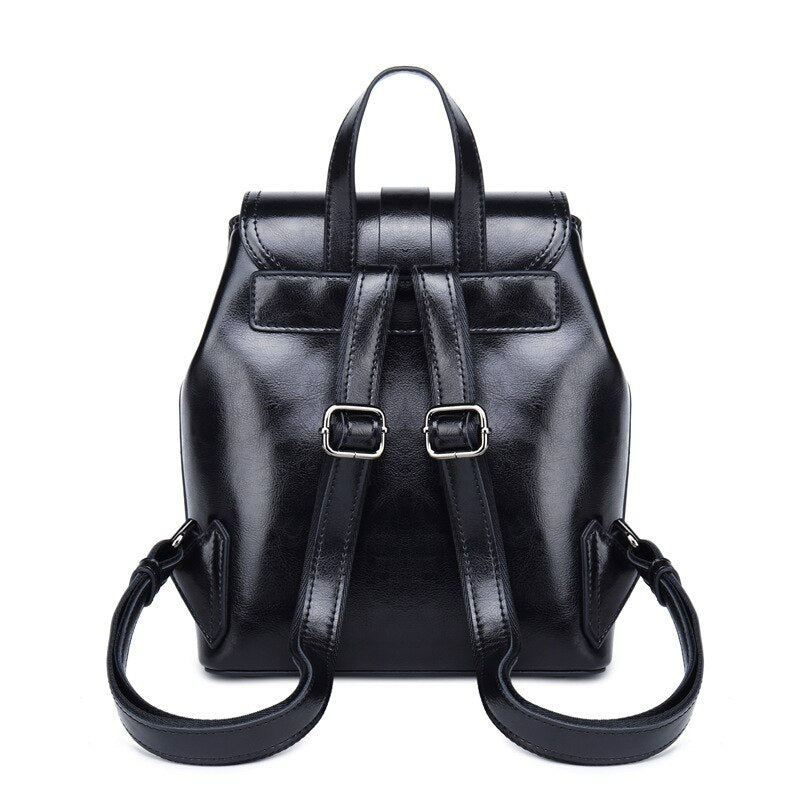 New Oil Wax Cowhide Women Rucksack - Scraften