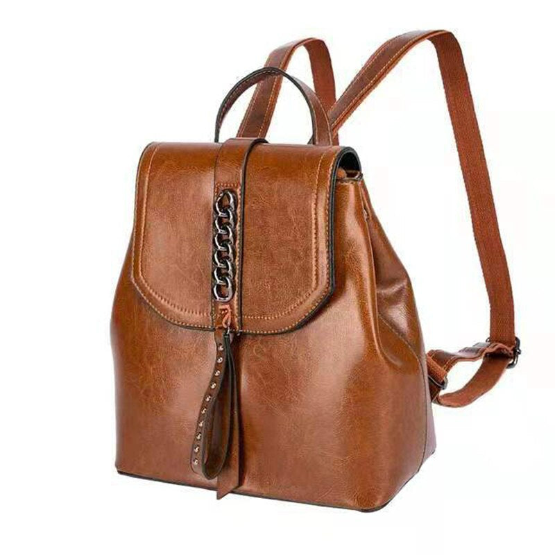 New Oil Wax Cowhide Women Rucksack - Scraften