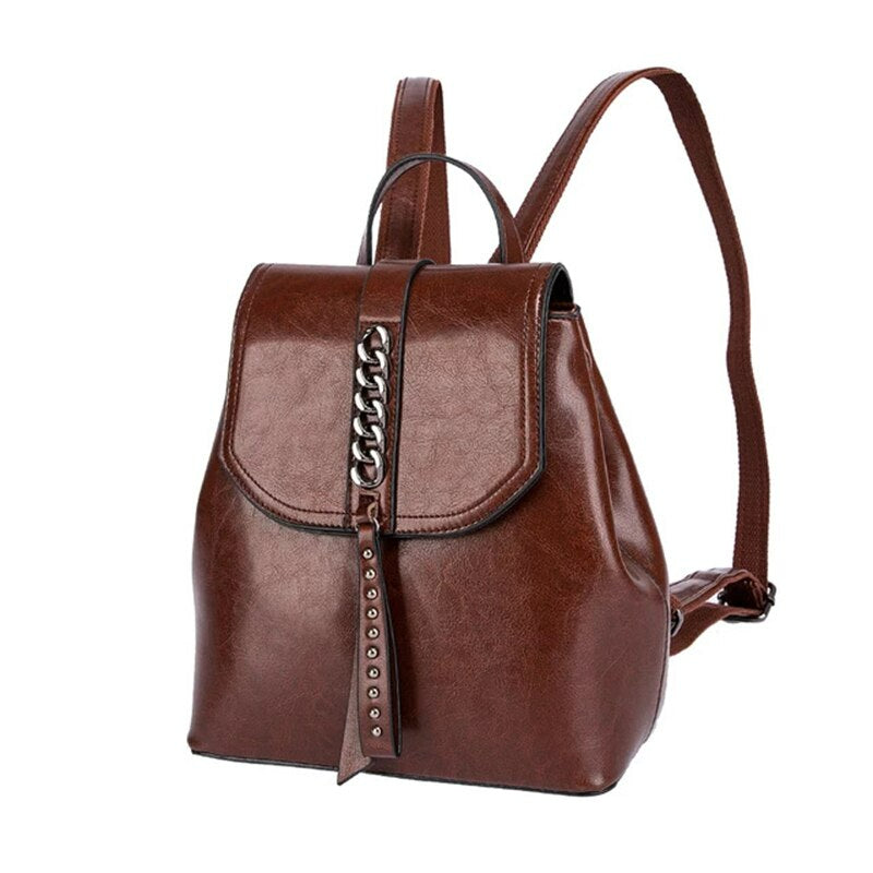 New Oil Wax Cowhide Women Rucksack - Scraften