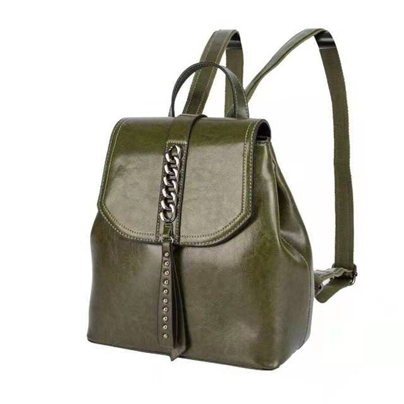 New Oil Wax Cowhide Women Rucksack - Scraften