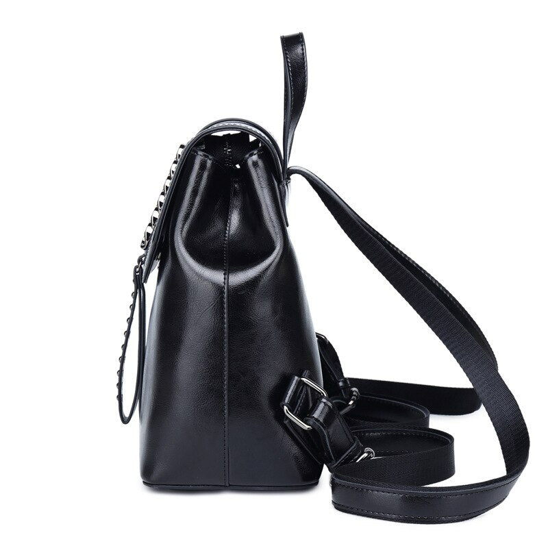 New Oil Wax Cowhide Women Rucksack - Scraften