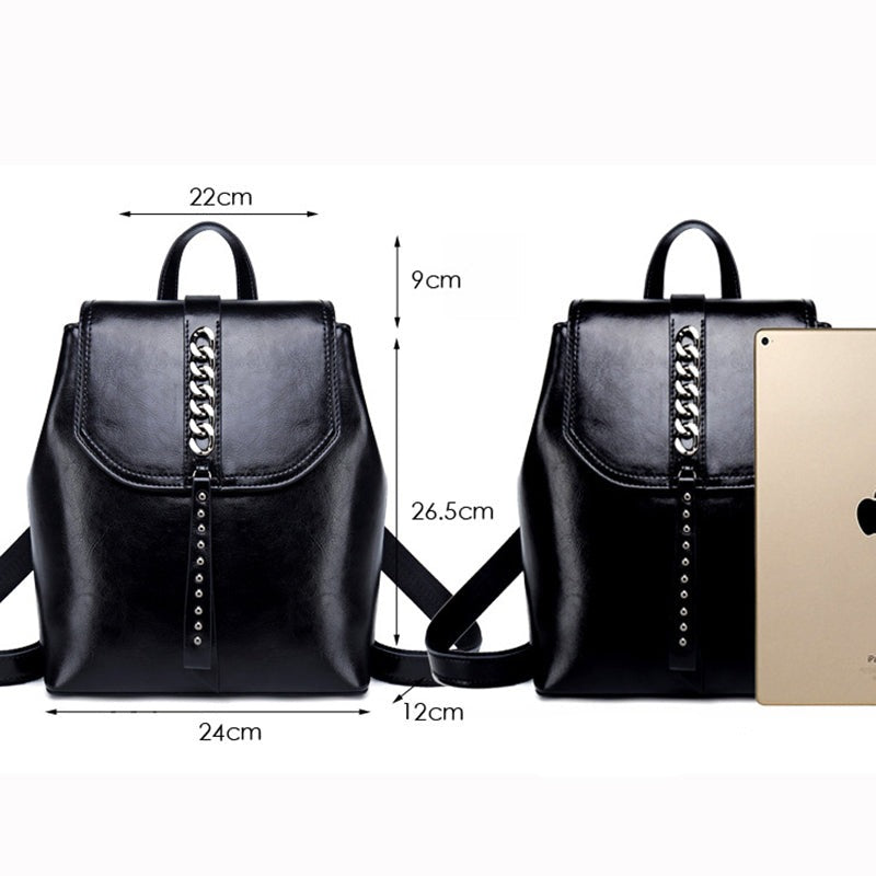 New Oil Wax Cowhide Women Rucksack - Scraften