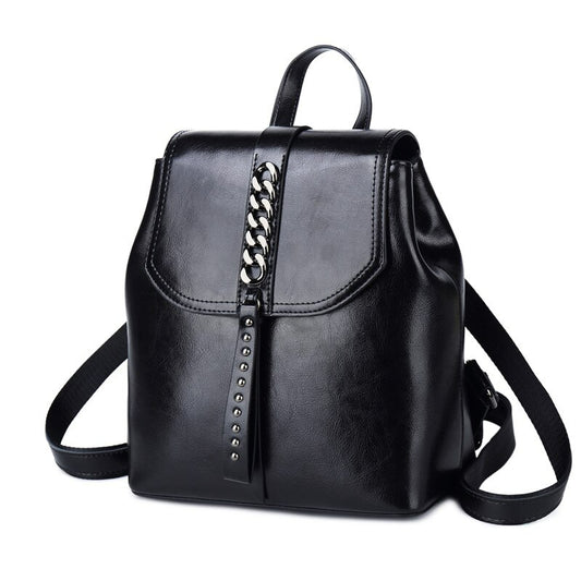 New Oil Wax Cowhide Women Rucksack - Scraften