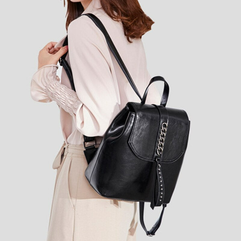 New Oil Wax Cowhide Women Rucksack - Scraften