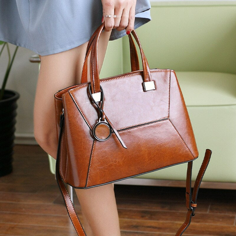 Oil Wax Cowhide Cross body Handbag - Scraften