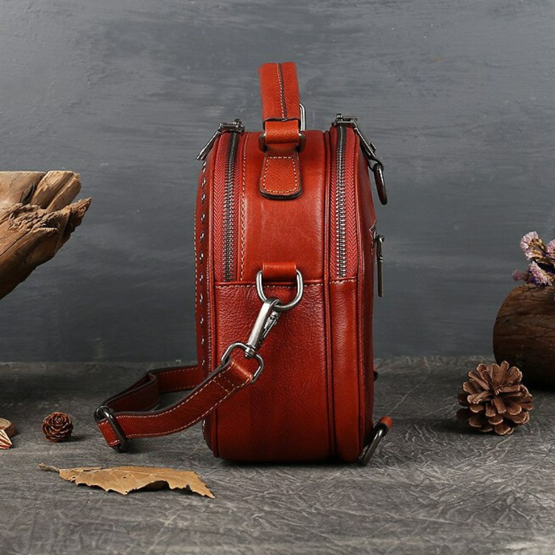 Retro Totem Women Real Leather Handbag - Scraften