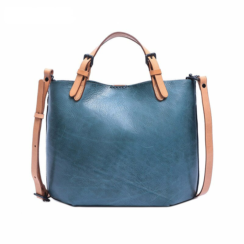 Retro Vegetable Tanned Leather Shoulder Tote Bag Crossbody Bag - Scraften
