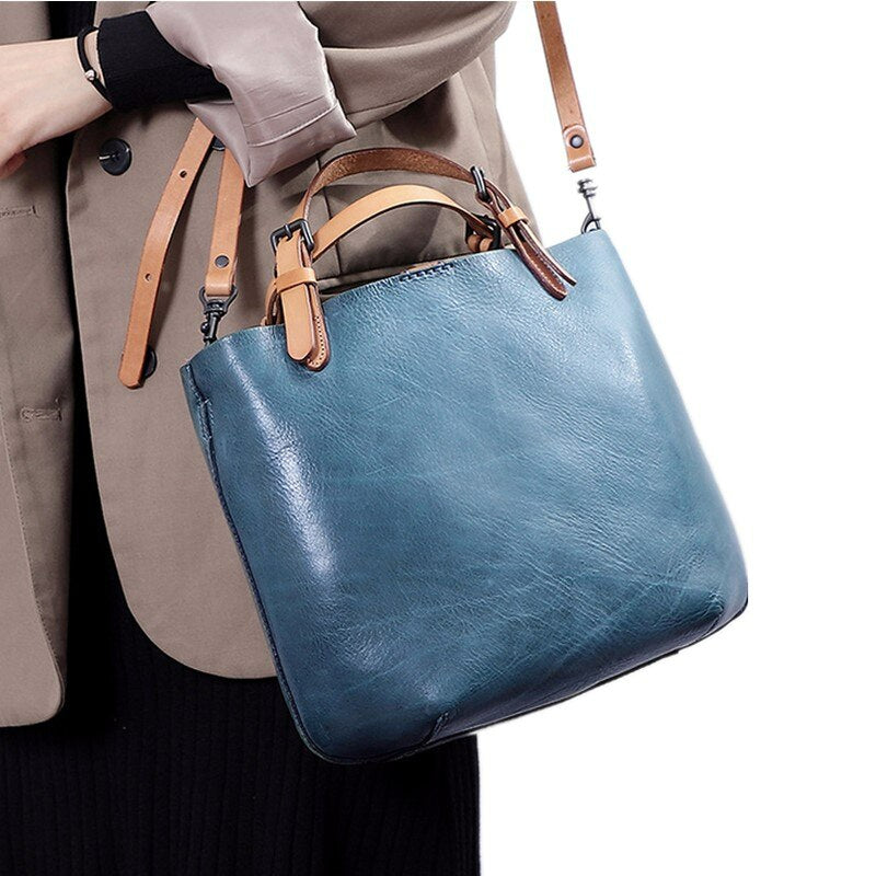 Retro Vegetable Tanned Leather Shoulder Tote Bag Crossbody Bag - Scraften