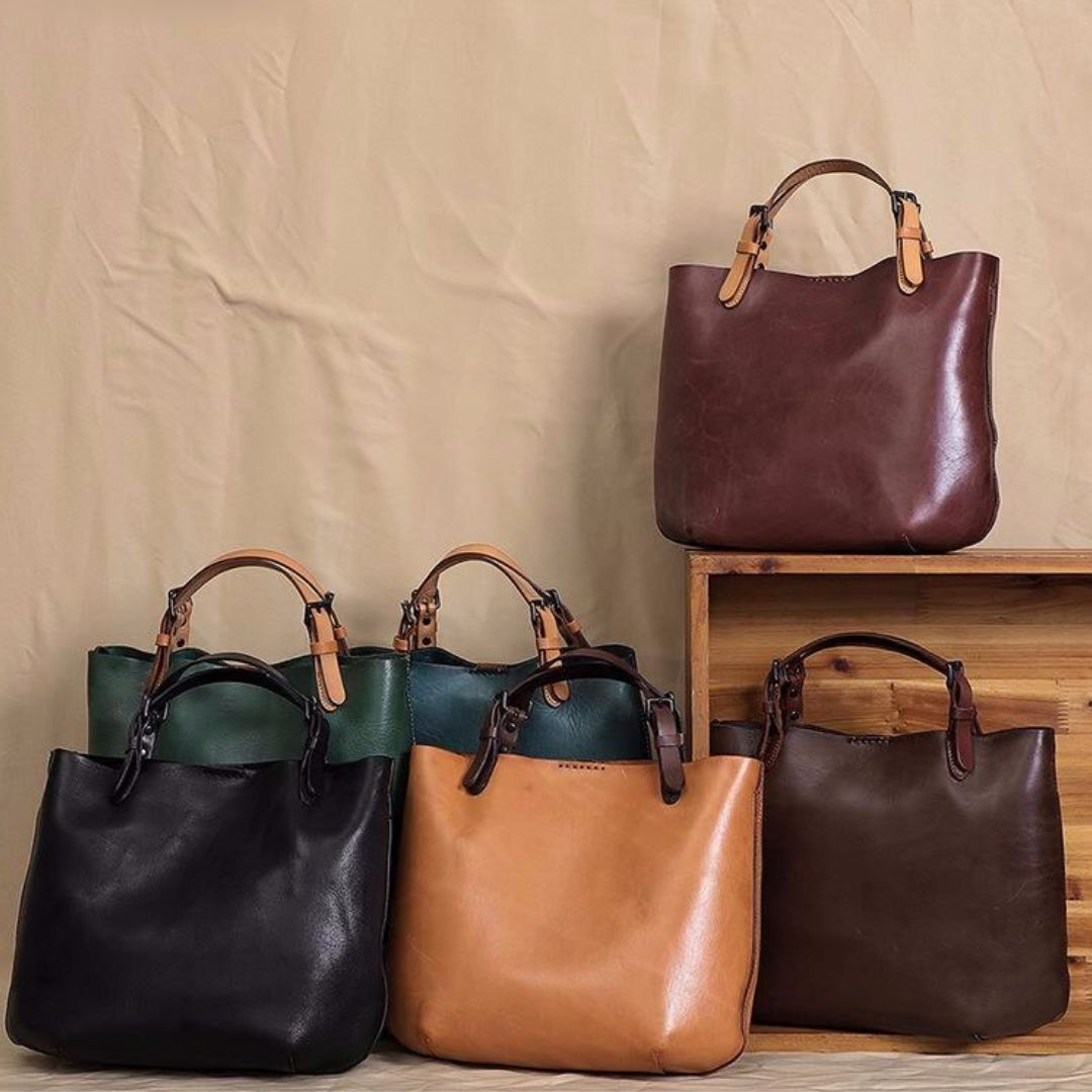 Retro Vegetable Tanned Leather Shoulder Tote Bag Crossbody Bag - Scraften