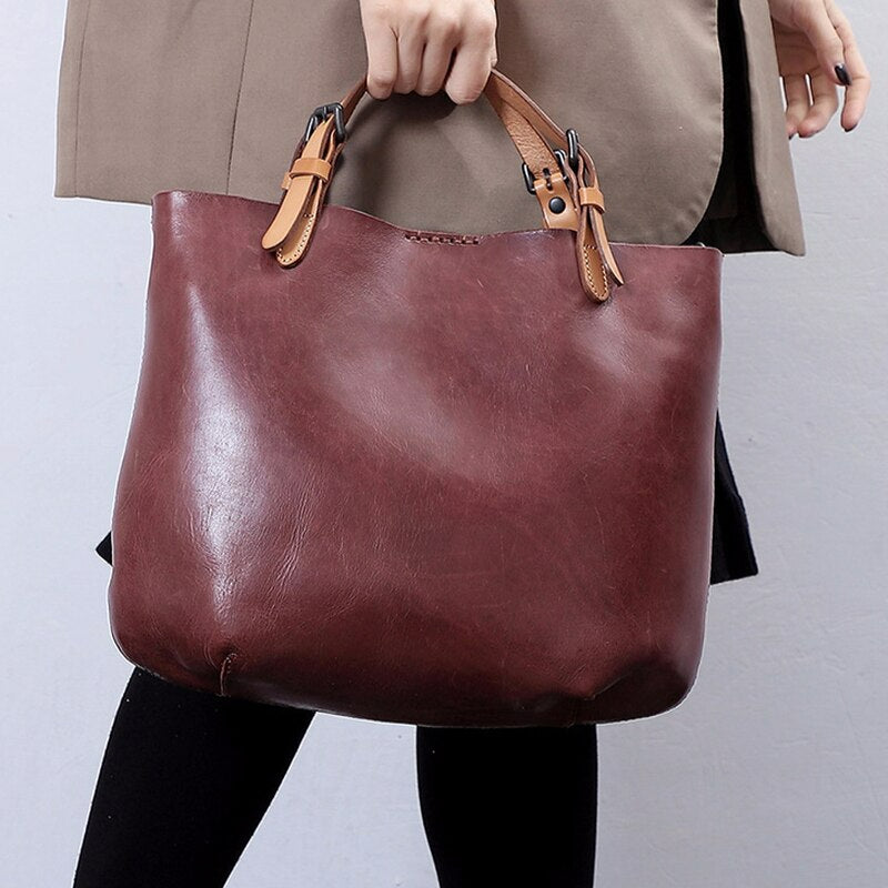 Retro Vegetable Tanned Leather Shoulder Tote Bag Crossbody Bag - Scraften