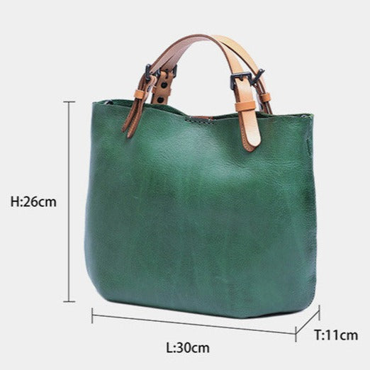 Retro Vegetable Tanned Leather Shoulder Tote Bag Crossbody Bag - Scraften