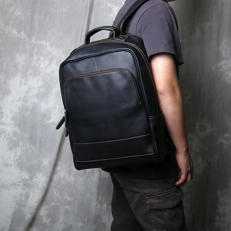 Top Layer Genuine Cow Leather Backpack Travel Backpack - Scraften