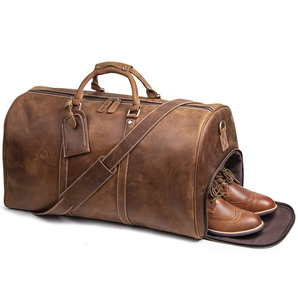 Genuine Leather Travel Bag with Shoe Pocket Travel Duffle - Scraften