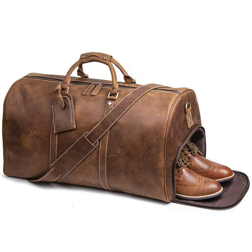 Genuine Leather Travel Bag with Shoe Pocket