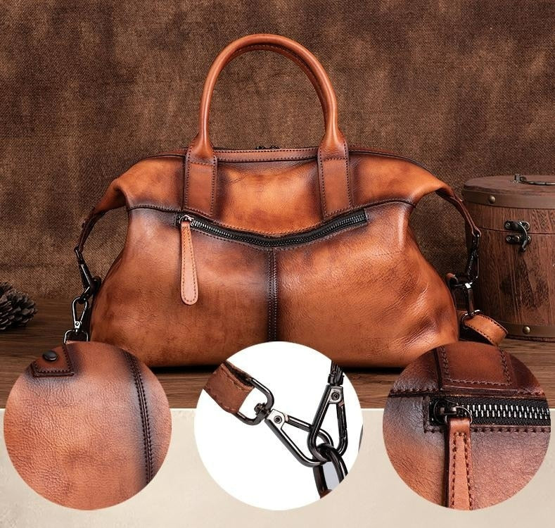 Vintage Cowhide Leather Dumpling Bag - Scraften