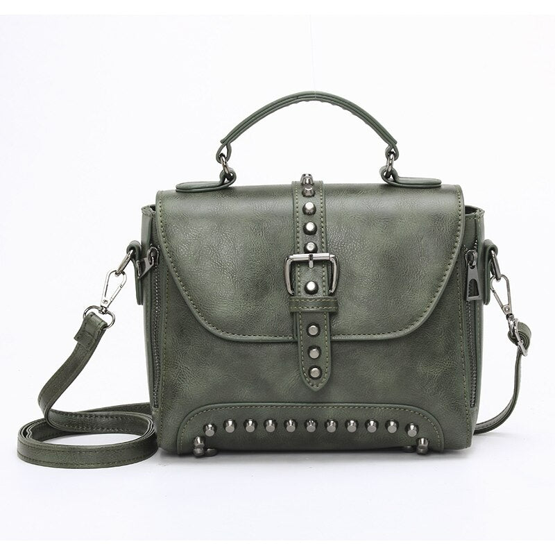 Vintage Cross body Leather Rivet Shoulder Bag - Scraften